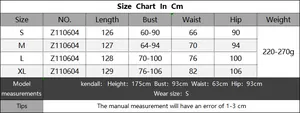 Detailed size chart for the V-neck knit dress showing length, bust, and waist in cm