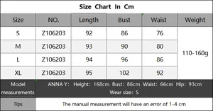 Detailed size chart in cm for lace hollow out camisole dress from size S to XL