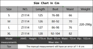 Size chart for women's lace bow beach dress showing length, bust, and waist in cm
