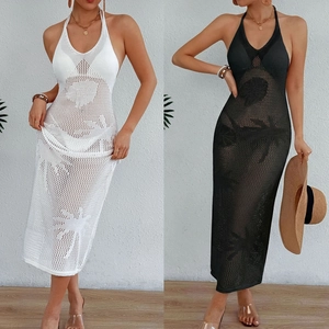 Detailed crochet knit pattern and tropical leaf lace on these beach cover-up dresses
