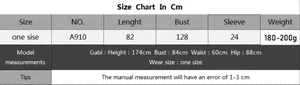 Detailed size chart for women crochet beach dress showing dimensions in centimeters