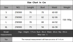 Detailed size chart for sexy V-neck beach dress with bust and waist measurements