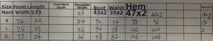 Detailed size chart for sexy hollow beach dress covering S to XL with manual measurements