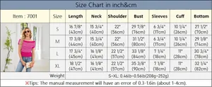 Detailed size chart in inch and cm for striped off-shoulder knit top featuring S to XL dimensions