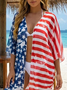 Cache-maillot de plage en mousseline pour femme avec étoiles et rayures du drapeau US