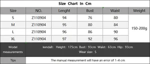 Size chart for women's crochet beach cover-up dress showing S to XL dimensions in cm