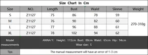 Detailed size chart for women's long sleeve beach dress showing cm measurements
