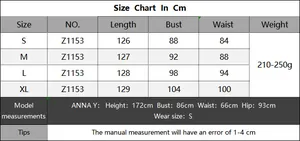 Tabella taglie per abito jacquard Z1153 con misure di lunghezza, busto e girovita precisi