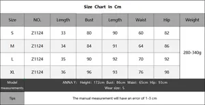 Detailed size chart for women's two-piece beach set including top and skirt dimensions