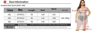 Detailed size chart for plus size white hollow crochet beach dress and cover-up