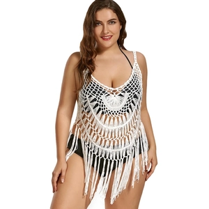 Cache-Maillot de Plage Sexy au Crochet pour Femmes Grande Taille avec Franges Gilet Bohème en Tricot Sans Manches Bikini Cover Ups