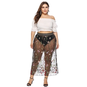 Jupe trapèze en dentelle avec broderies florales et taille élastique pour l'été