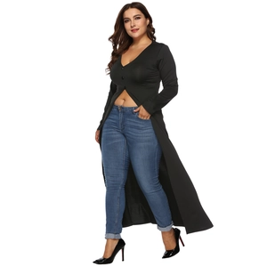 Fashionable V-neck long sleeve button dress with irregular hem and split front design