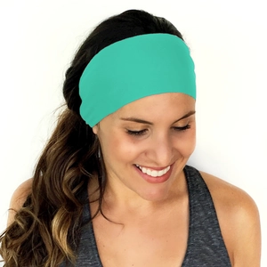 Breathable solid mint green wide elastic headband for yoga and fitness sports