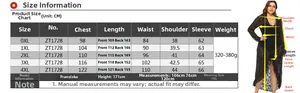 Size chart for long sleeve lace beach dress with measurements for 0XL to 4XL sizes