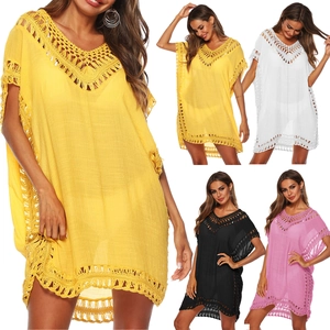Femmes Cache-Maillot de Plage en Crochet Ajouré Col en V Robe de Bikini Ample Style Bohême Couleur Unie Top de Vacances d'Été