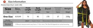 Size guide for the V-neck crochet mesh beach cover-up with detailed measurements
