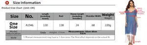 Size chart for blue crochet beach maxi dress with tassels and measurement details