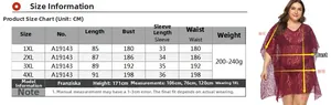 Detailed size chart for women's plus size V-neck lace bikini cover-up with measurements
