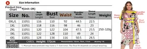 Tableau des tailles pour robe portefeuille à fleurs avec mesures de L à 4XL en CM