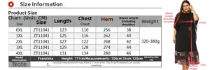 Tableau des tailles détaillé pour robe longue fleurie grande taille du 0XL au 4XL avec mesures