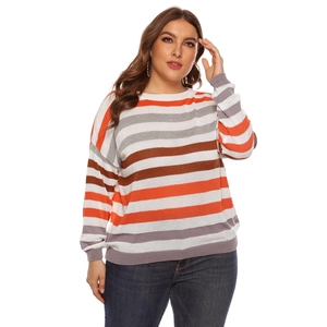 Maglione a righe oversize da donna con patchwork colorato e maniche lunghe