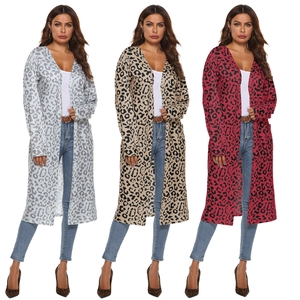 Cardigan Imprimé Léopard pour Femmes Manches Longues Ouvert Devant Pull Tricoté Manteau Avec Poches Décontracté Mi-Long Streetwear