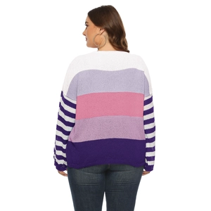 Pull en maille grande taille pour femmes avec rayures colorées et blocs de couleurs