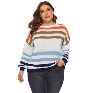 Maglione in maglia a righe taglie forti da donna con girocollo e blocchi di colore