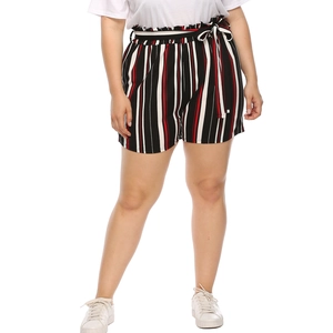 Short Rayé Taille Haute Grande Taille pour Femmes Taille Paperbag Short Décontracté Ample avec Nœud Mode Été