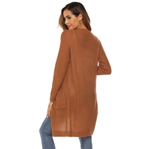 Chic burnt orange longline knit cardigan with large pockets and a relaxed casual fit