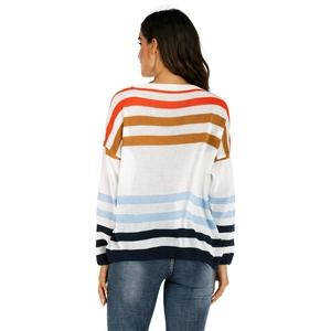 Pull en maille rayée colorée pour femme avec col rond et manches longues décontracté