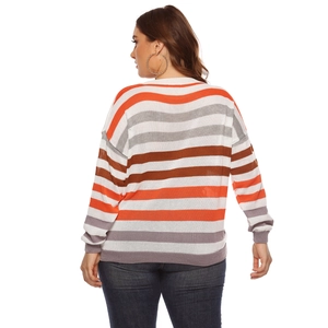Maglione a righe da donna in arancione e grigio, vestibilità comoda, retro