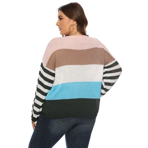Pull rayé grande taille pour femme avec blocs de couleurs et manches longues en maille