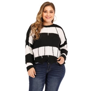 Women Plus Size Sexy Backless Striped Knit Sweater Fringe Tassel Lace Up Long Sleeve Loose Pullover Knitwear Top