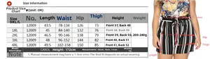 Guide des tailles pour short rayé grande taille avec mesures détaillées du 0XL au 4XL en CM