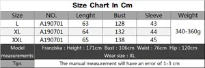 Tableau des tailles détaillé pour pull rayé grande taille femme avec mesures et infos mannequin
