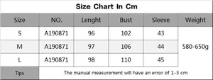 Tableau des tailles avec longueur, buste et manches pour le cardigan en maille ample
