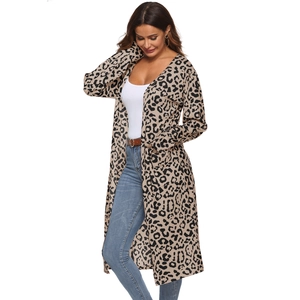 Cardigan long pour femme à imprimé léopard en maille de cachemire avec manches longues
