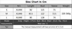Detaillierte Größentabelle für schwarzes Strickkleid mit Maßen für Brust und Länge in cm
