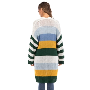 Gilet en maille rayée multicolore pour femme, coupe décontractée bleu jaune et vert