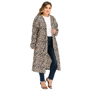 Detail of leopard print long cardigan featuring soft cashmere knit fabric and casual pockets