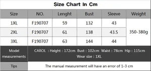Size chart table for plus size women's striped sweater with 1XL to 3XL measurements