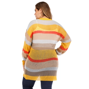 Colorful striped oversized knit cardigan with openwork texture and V-neckline style