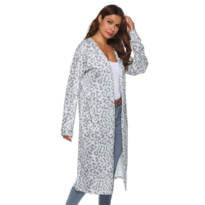 Cardigan long en cachemire à imprimé léopard avec devant ouvert et style décontracté