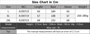 Size chart table for oversized batwing sleeve sweater showing length and bust measurements