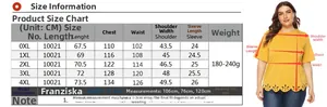 Detailed size chart for plus size women short sleeve top with hollow lace hem details
