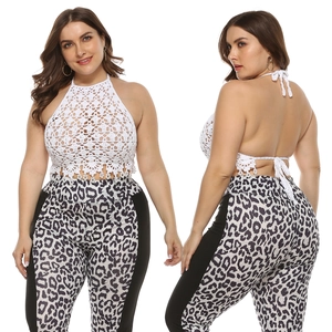 Women's Plus Size Crochet Halter Crop Top Bohemian Hollow Out Backless Tassel Fringe Bikini Tank Top White