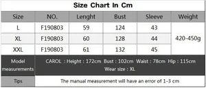 Size chart for women's V-neck sweater showing L, XL, and XXL measurements in centimeters