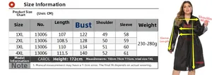 Size chart for women's plus size satin lace robe showing measurements from 1XL to 4XL